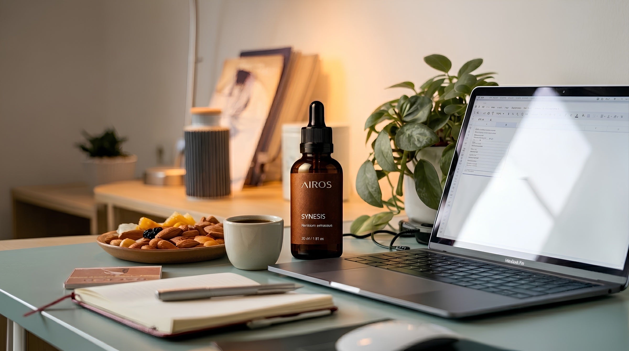 Linha AIROS™ — cinco compostos bioenergéticos: SYNESIS, SOMA, ERGON, DYNAMIS e KRATOS